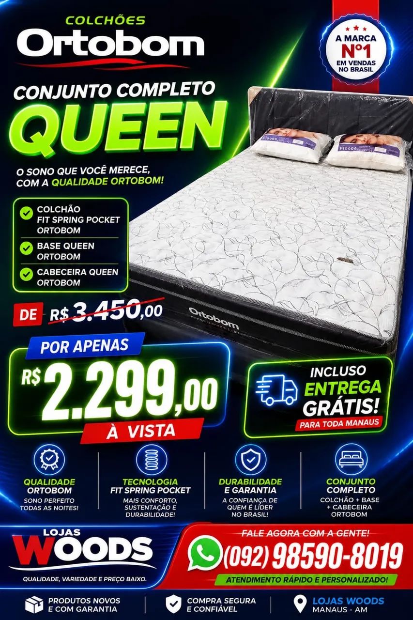 Cama Queen Ortobom R$ 2.299,00 Completa Com Entrega Grátis 