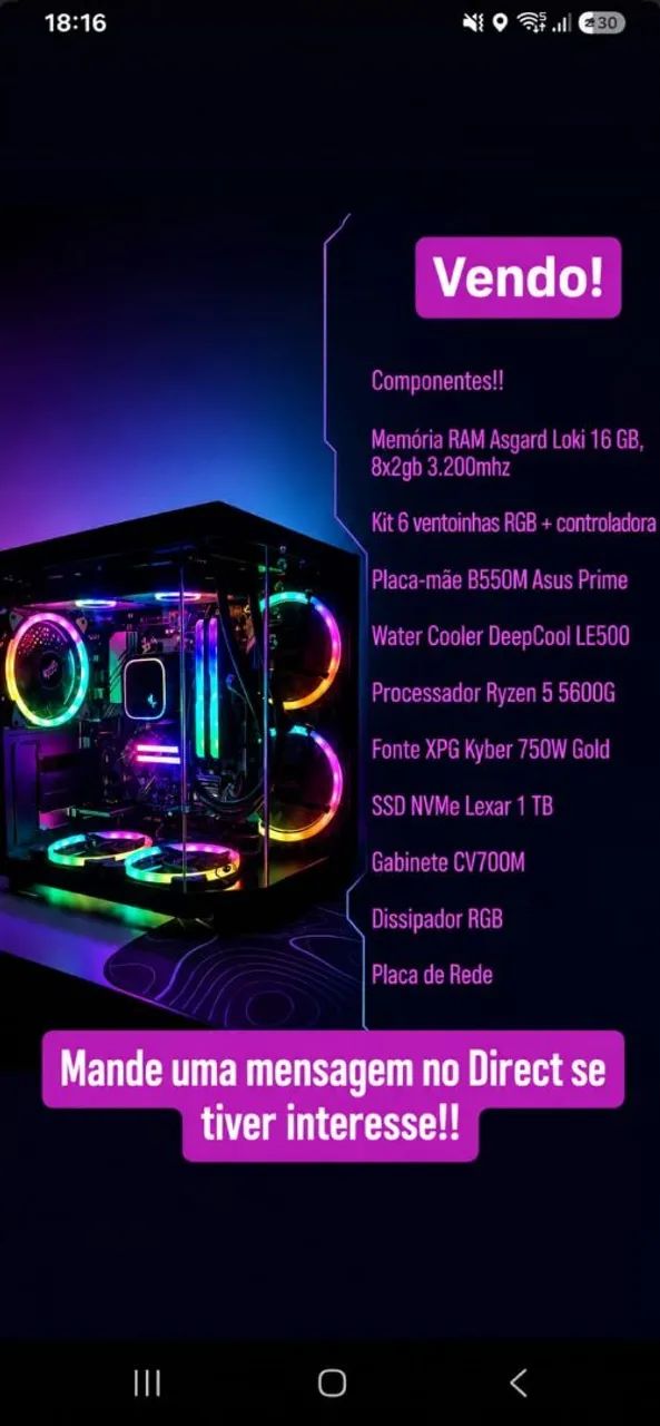 Computador Gamer Ryzen 5 5 5600g. 