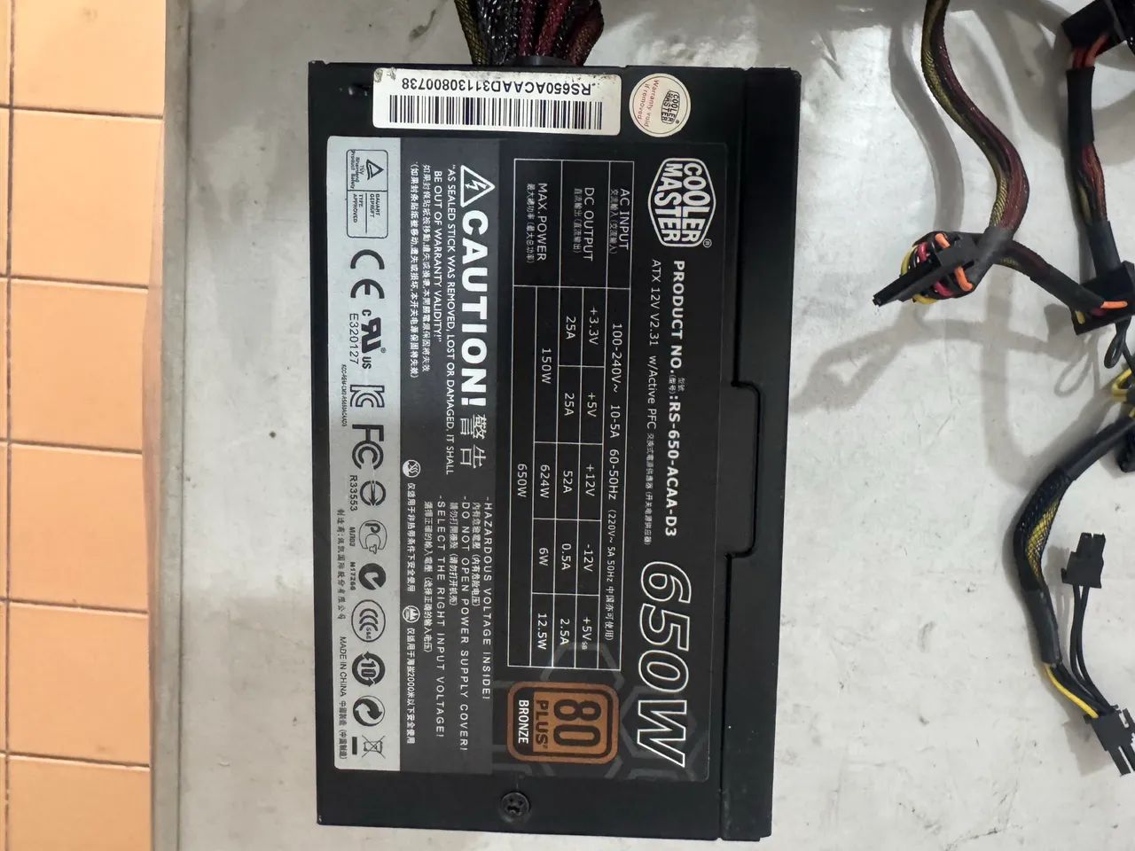 Fonte real 650W cooler master 80 plus bronze 