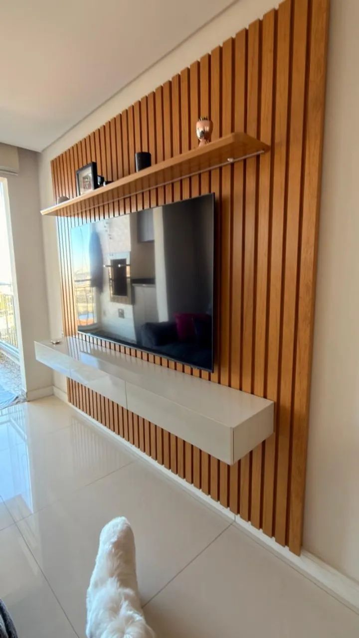 Rack com Painel Ripado para TV até 75 Polegadas com LED 100% MDF 217CMX228,CM 3 Gavetas - Foto 4