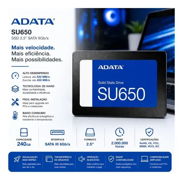 SSD ADATA Ultimate SU650, 240GB, Lacrado - Foto 2