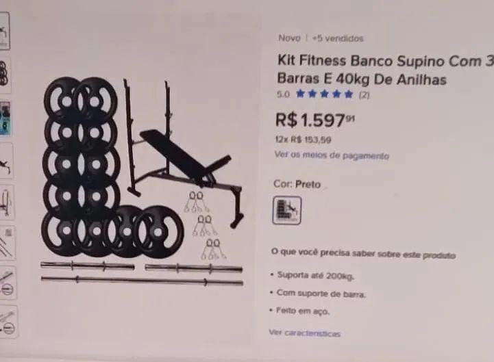 Banco Supino com 40Kg Anilhas