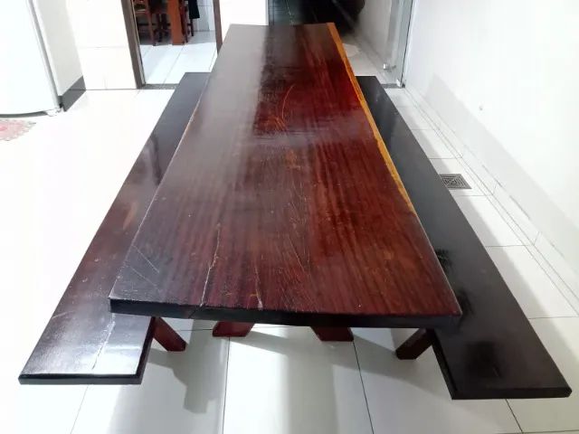 Mesa e Banco de Madeira Maciça 3 Metros - Imponente e Resistente - Retirada em Atalaia -PR - Foto 3