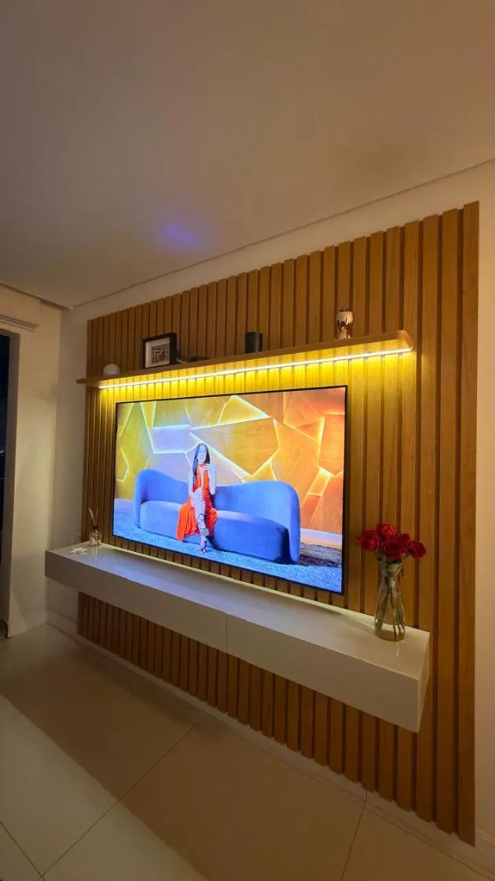 Rack com Painel Ripado para TV até 75 Polegadas com LED 100% MDF 217CMX228,CM 3 Gavetas - Foto 5