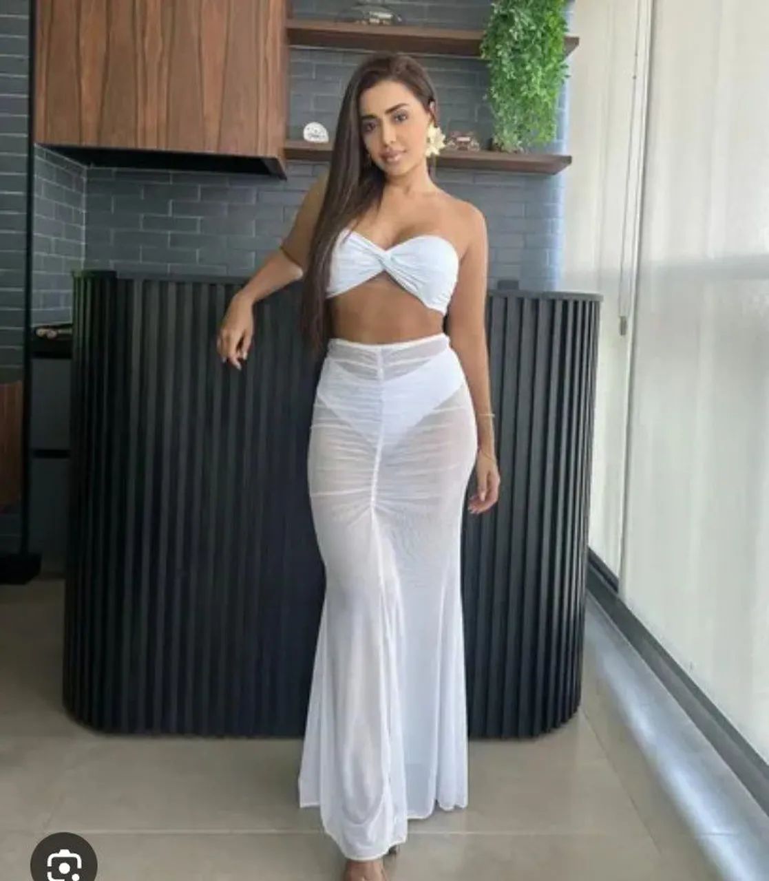 Conjunto de saia longa tule tomara que caia e shortinho 