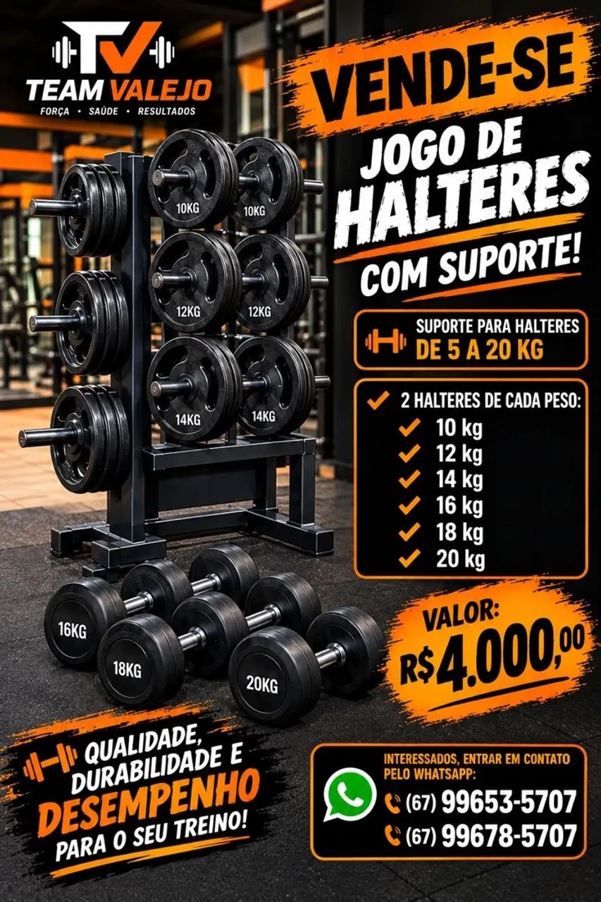 Jogo de halteres e suporte