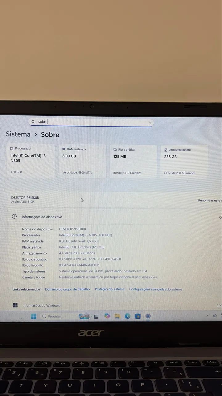 Notebook Acer Aspire 3 - i3 12º Geração - 8GB RAM - Foto 5