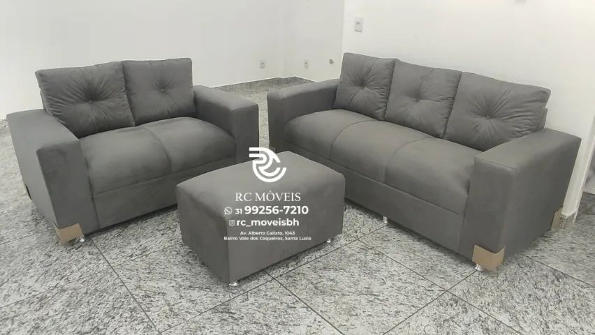 Sofá 2 e tres lugares com Puff Suede D33 Confortável Direto da Fábrica - Foto 2