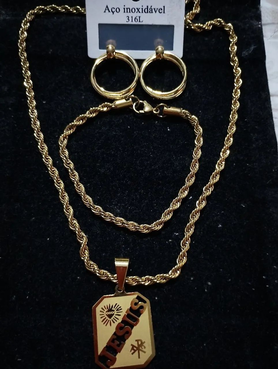 Conjunto em aço com dourado  - Foto 4