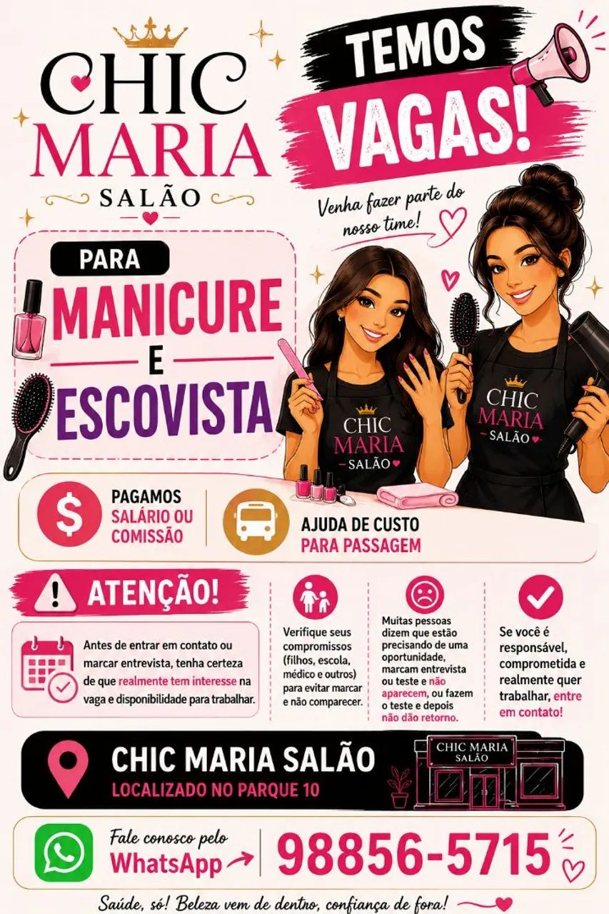 Vagas manicure e escovista