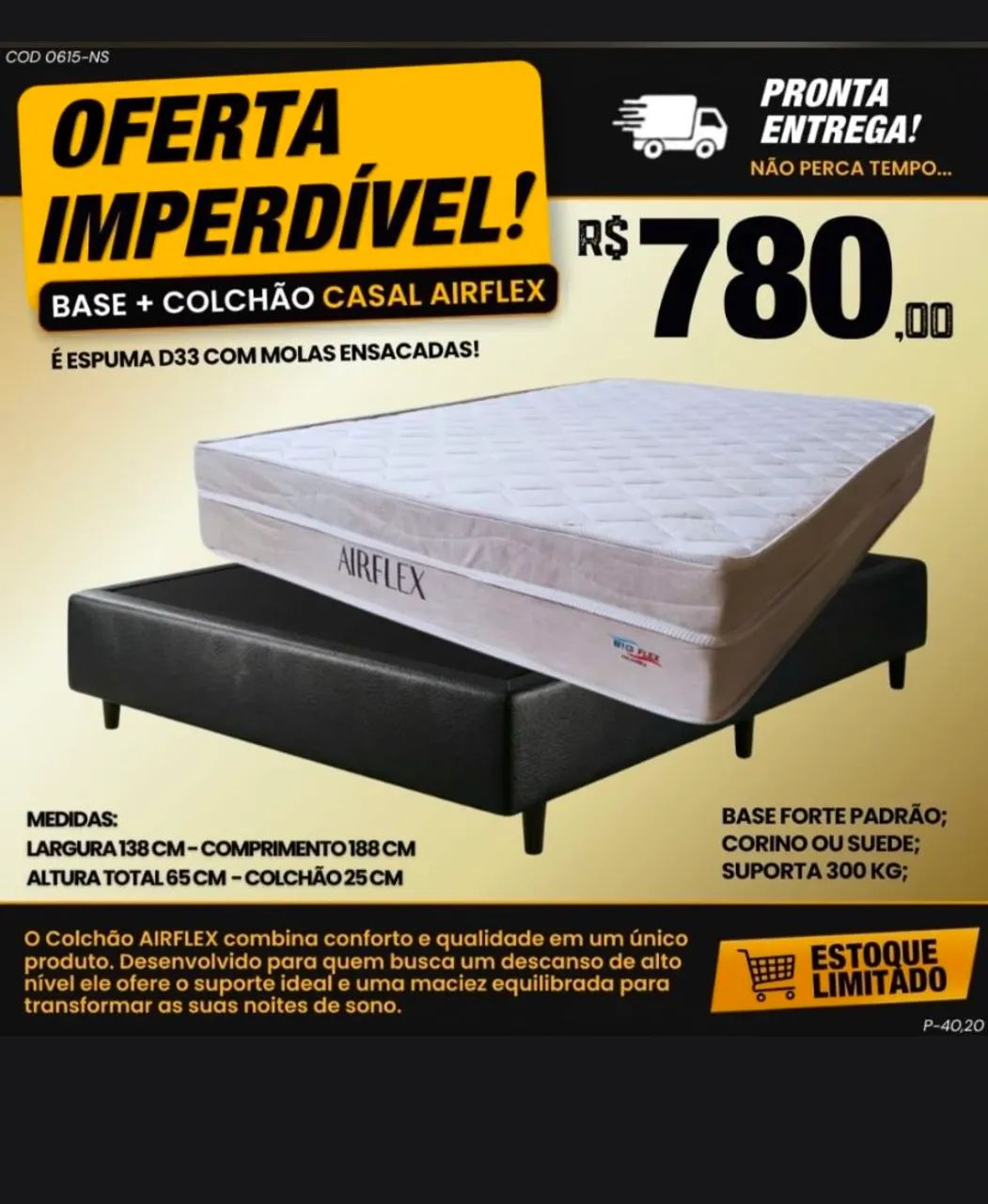 Cama box. Base + colchão casal. 