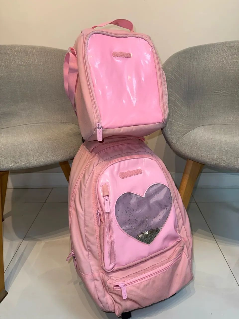 Kit Mochila Escolar Xtrem Coração Rosa 