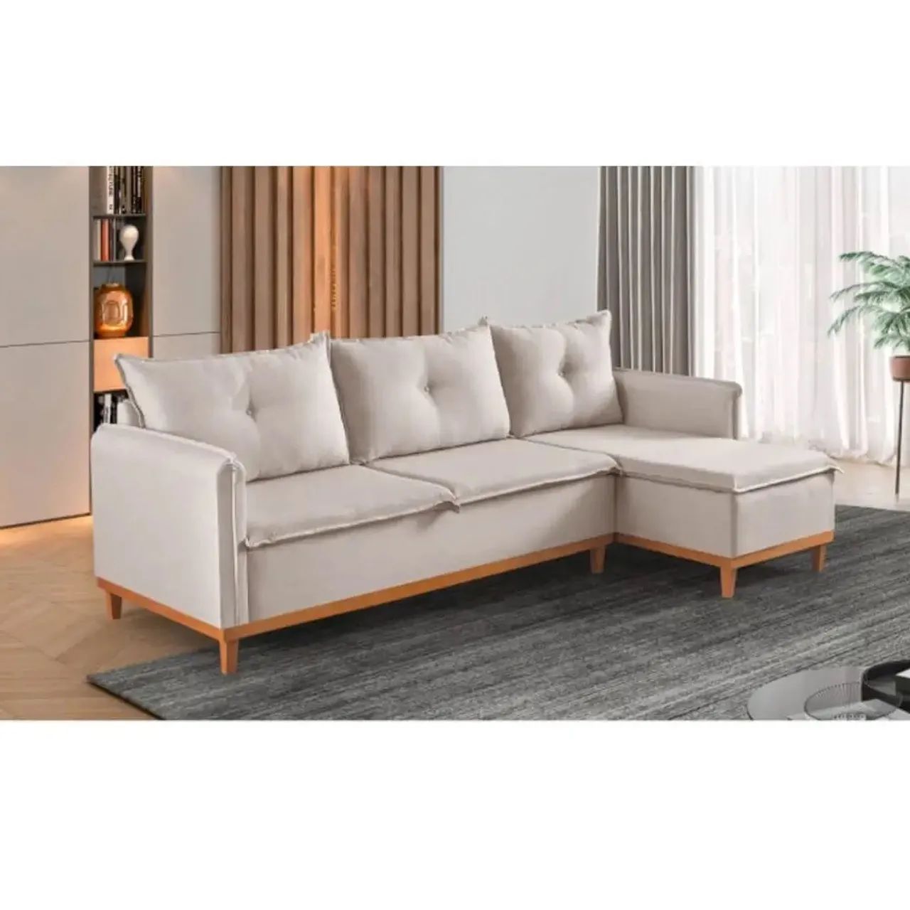 Sofá Orlando 4 Lugares com Chaise Tecido Linho 240cm p98