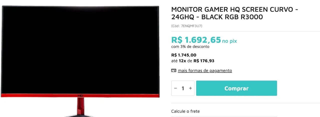 Monitor Gamer HQ Screen Curvo - 24GHQ - Foto 5