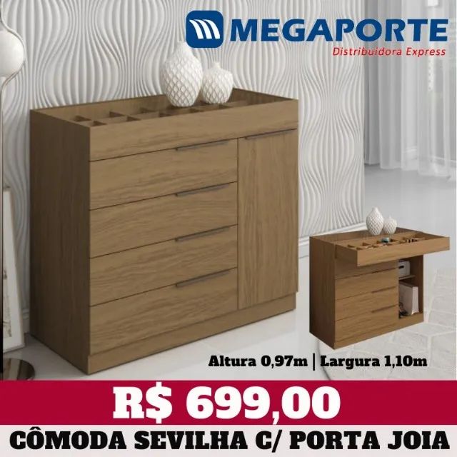 Cômoda com Porta Joias 4 Gavetas 1 Porta (Novo) Entrega Grátis!  - Foto 3