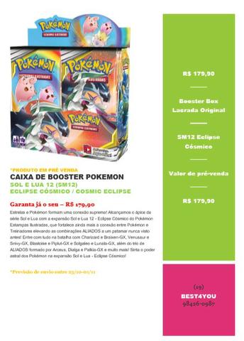 Booster Box Pokemon Sol E Lua 12 - Eclipse Cósmico-prévenda (R$ 179,90)