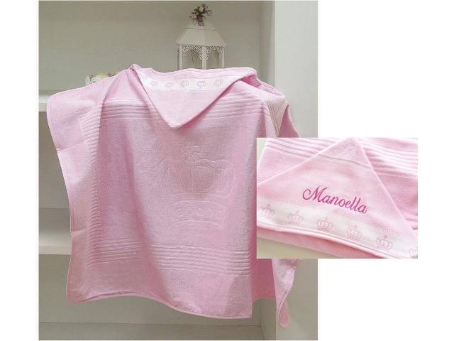 Toalha Bebe Capuz Nome Bordado Coroa Relevo Personalizada - Foto 2