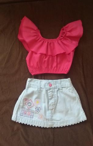 Conjunto Blusa Ciganinha e Mini Saia Bebê Menina