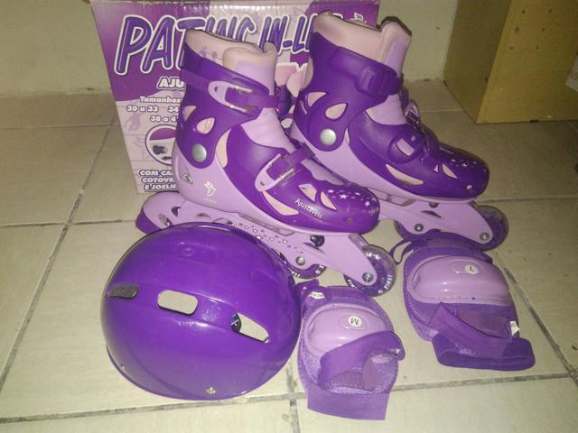Patins in-line roxo ajustáveis - Foto 3