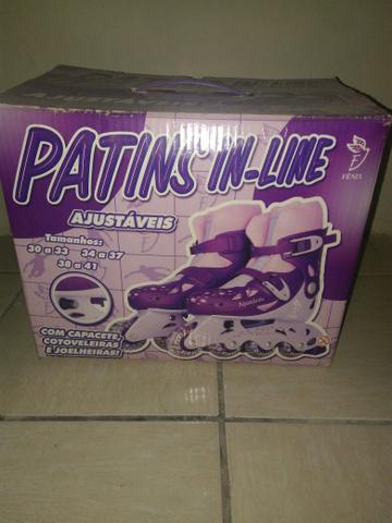 Patins in-line roxo ajustáveis - Foto 5