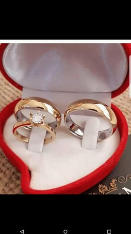 Par de alianças em moeda antiga 6mm boleadas solitário banhado 18k de brinde