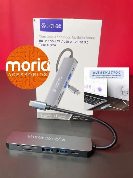 Hub Conversor Adaptador USB Type C para HDMI, SD, TF, USB 3.0 - Foto 2