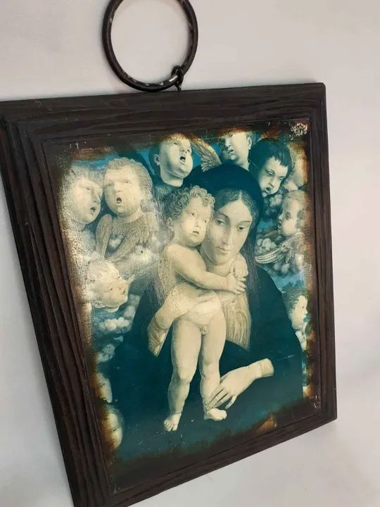 Quadro antigo de MADONA COM O MENINO E O CORO QUERUBINS   - Foto 3