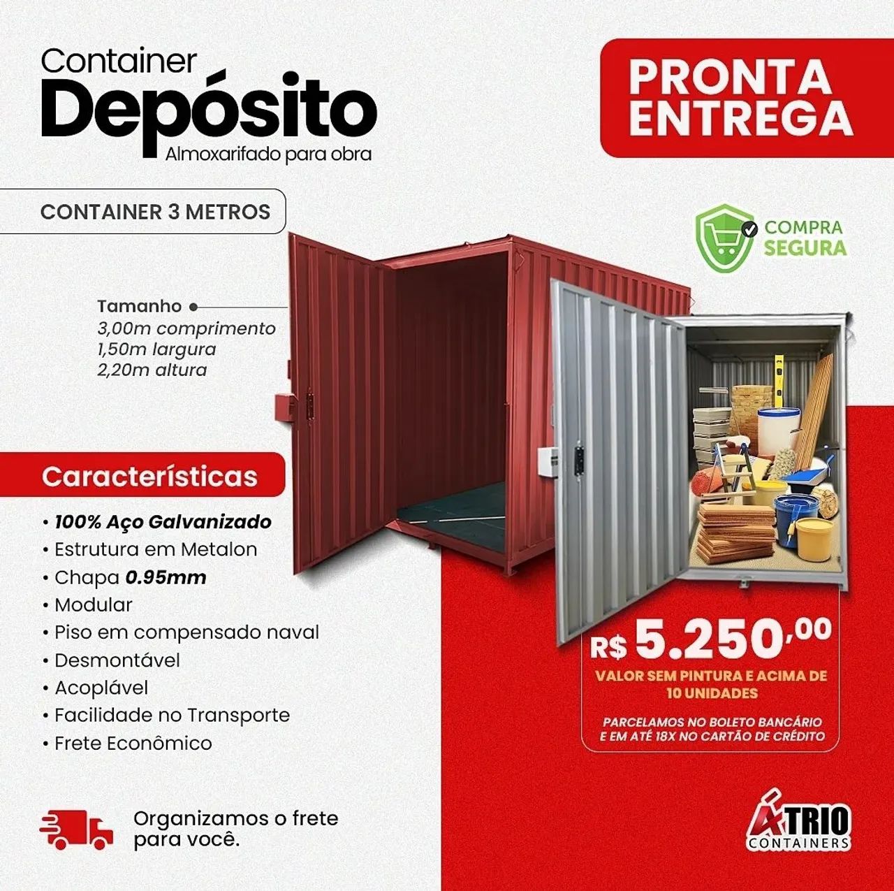 Container galvanizado 3x1.5x2.20 desmontável  - Foto 3