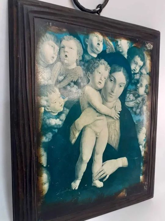 Quadro antigo de MADONA COM O MENINO E O CORO QUERUBINS   - Foto 4