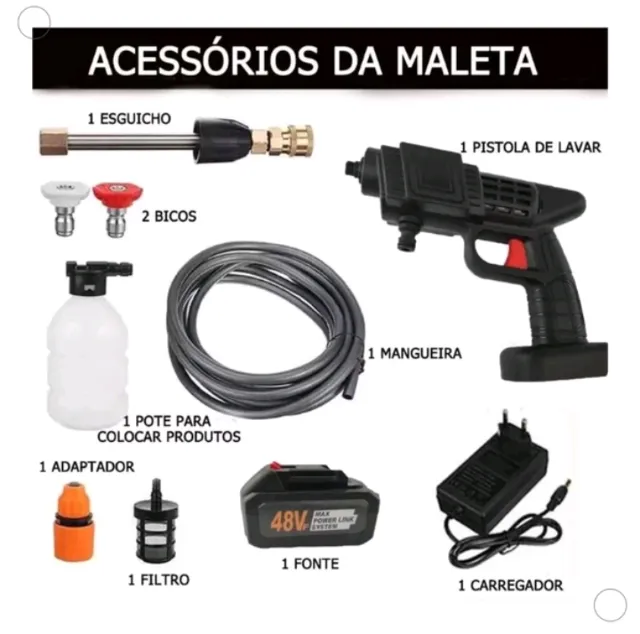 Lavadora de alta pressão portátil recarregável