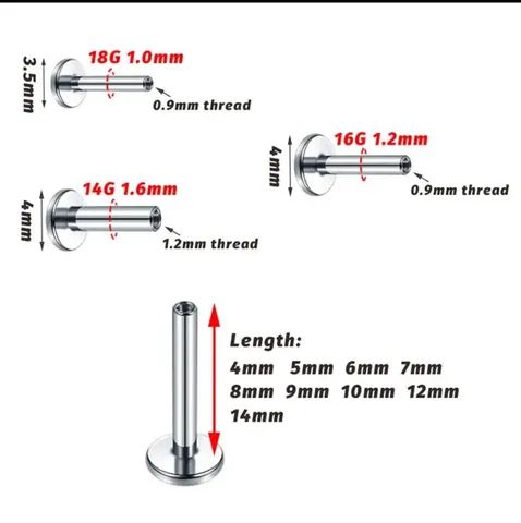 Hastes Piercing 5mm e 4mm em Titânio rosca interna  - Foto 2