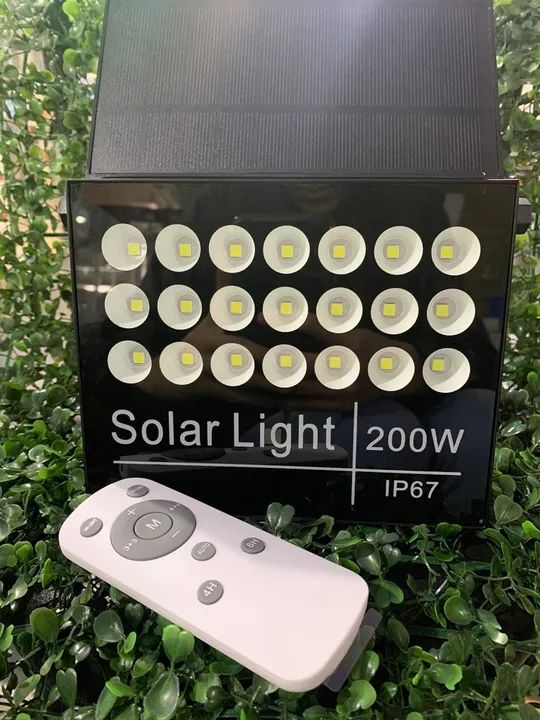 Refletor 200w C/ Placa Solar IP67 6500k Novo