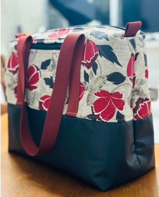 Bolsa Grande de Ombro Floral Bordô - Foto 4