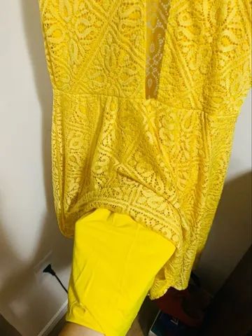 vestido amarelo rendado festa - Foto 2