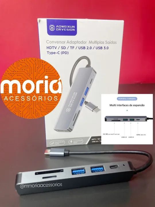Hub Conversor Adaptador USB Type C para HDMI, SD, TF, USB 3.0 - Foto 3