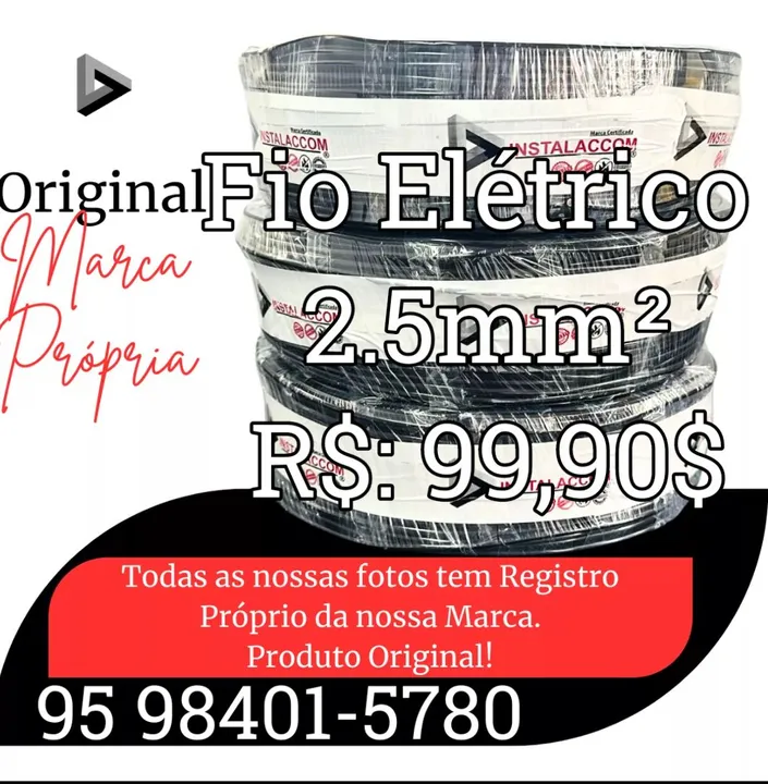 Cabo Fio Elétrico 2.5mm²X100mts