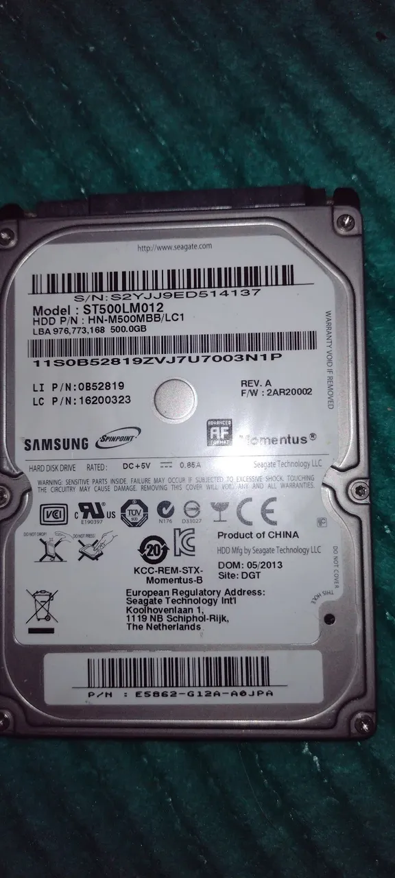 HD Samsung Spinpoint 500GB 2,5'