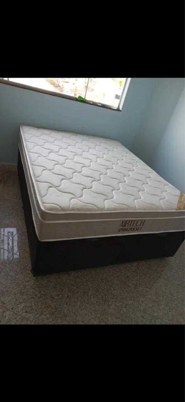 CAMA BOX CASAL PADRÃO BASE + COLCHÃO ORTOBOM MOLAS ENSACADAS 