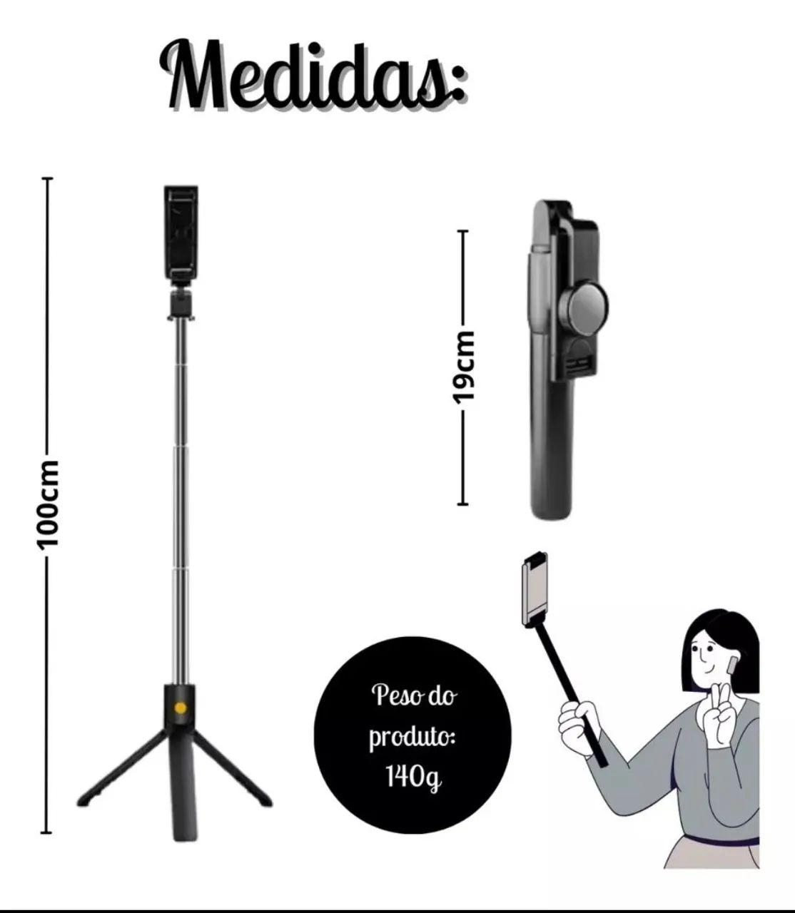 Tripé Selfie Extensível com Controle Remoto Bluetooth - Foto 2