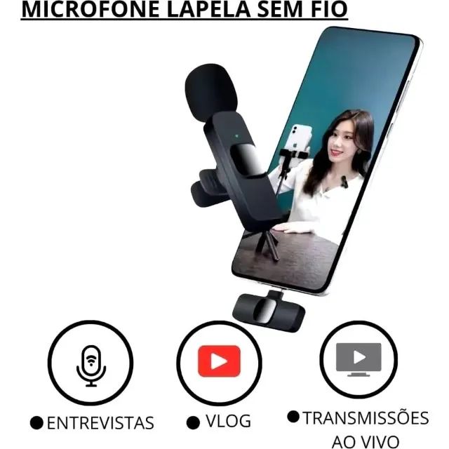 Microfone de lapela duplo Sem Fio K9 Vlog, Compatível com Tipo-C - Foto 5