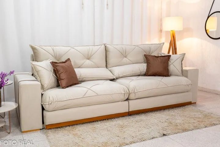 Sofá Retrátil Reclinável 2.90m Gran Bello Veludo Bege - D33 e Molas Ensacadas - Foto 3
