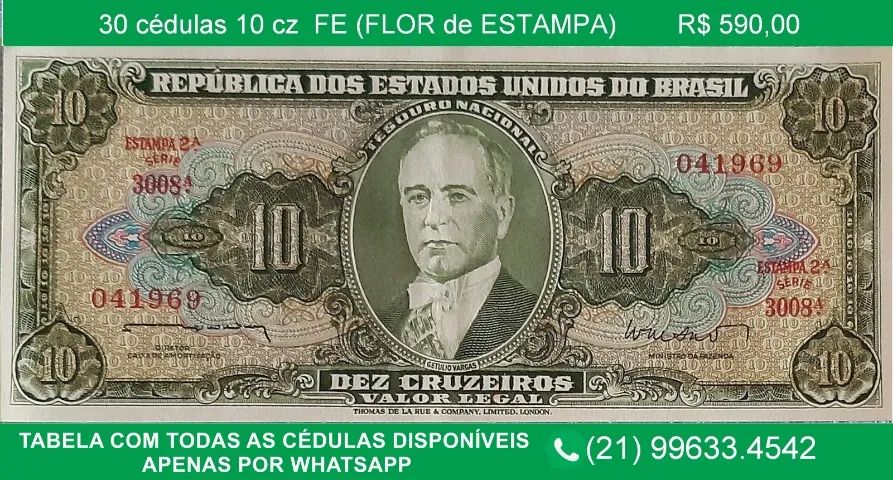 30 Cédulas FE de 10 CZ Getúlio Vargas 