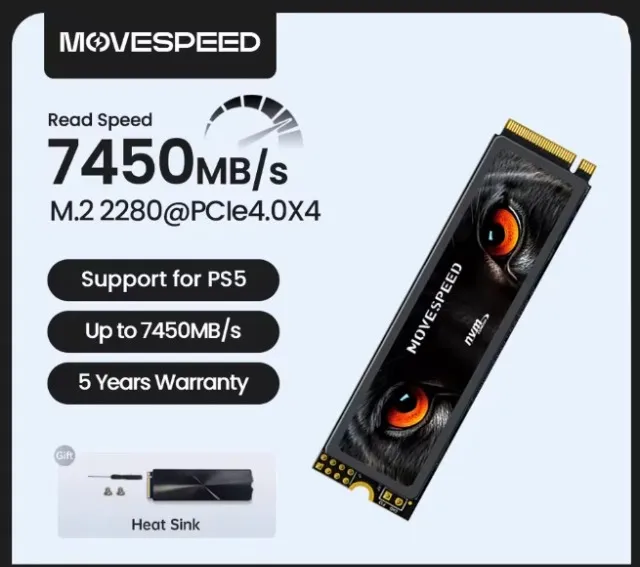 NVME 1TB Movespeed 7450mb/s PS5 PCIe 4.0x4 2280
