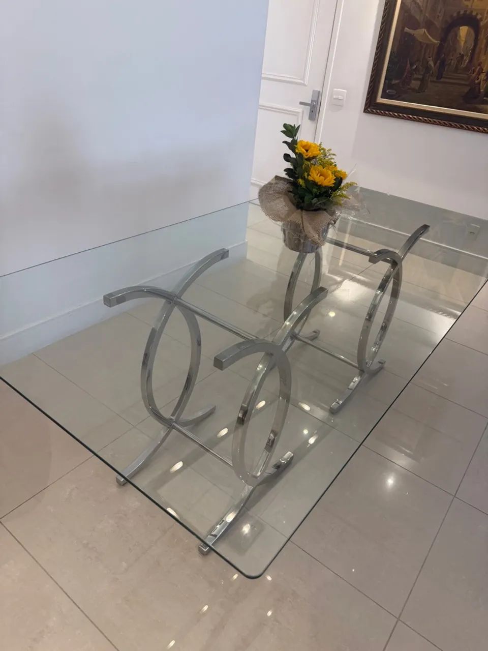 Mesa de Jantar de Vidro com Base em Metal INOX - Foto 2
