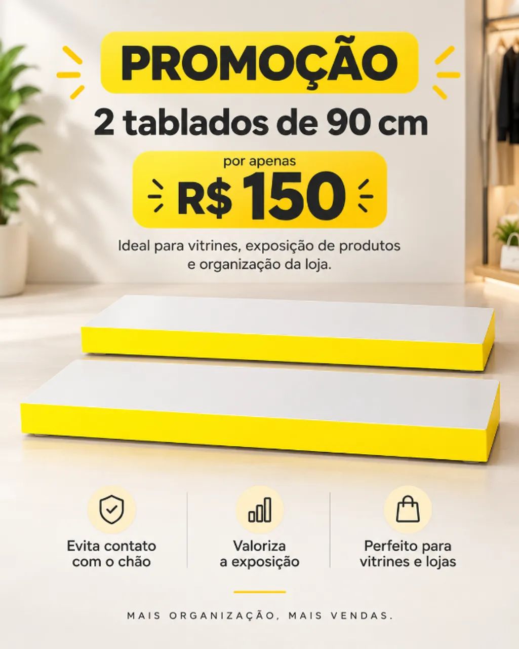 2 Tablados 90cm branco com amarelo vitrine de loja e expositor - Foto 2