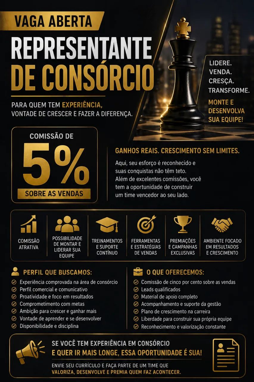 Vaga de emprego , representante de consórcio 