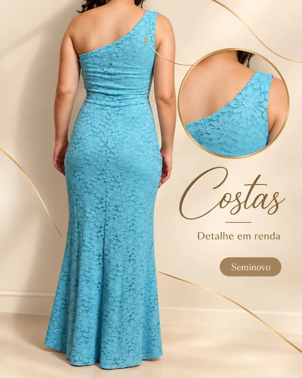Vestido Longo Azul celeste em Renda  - Foto 3