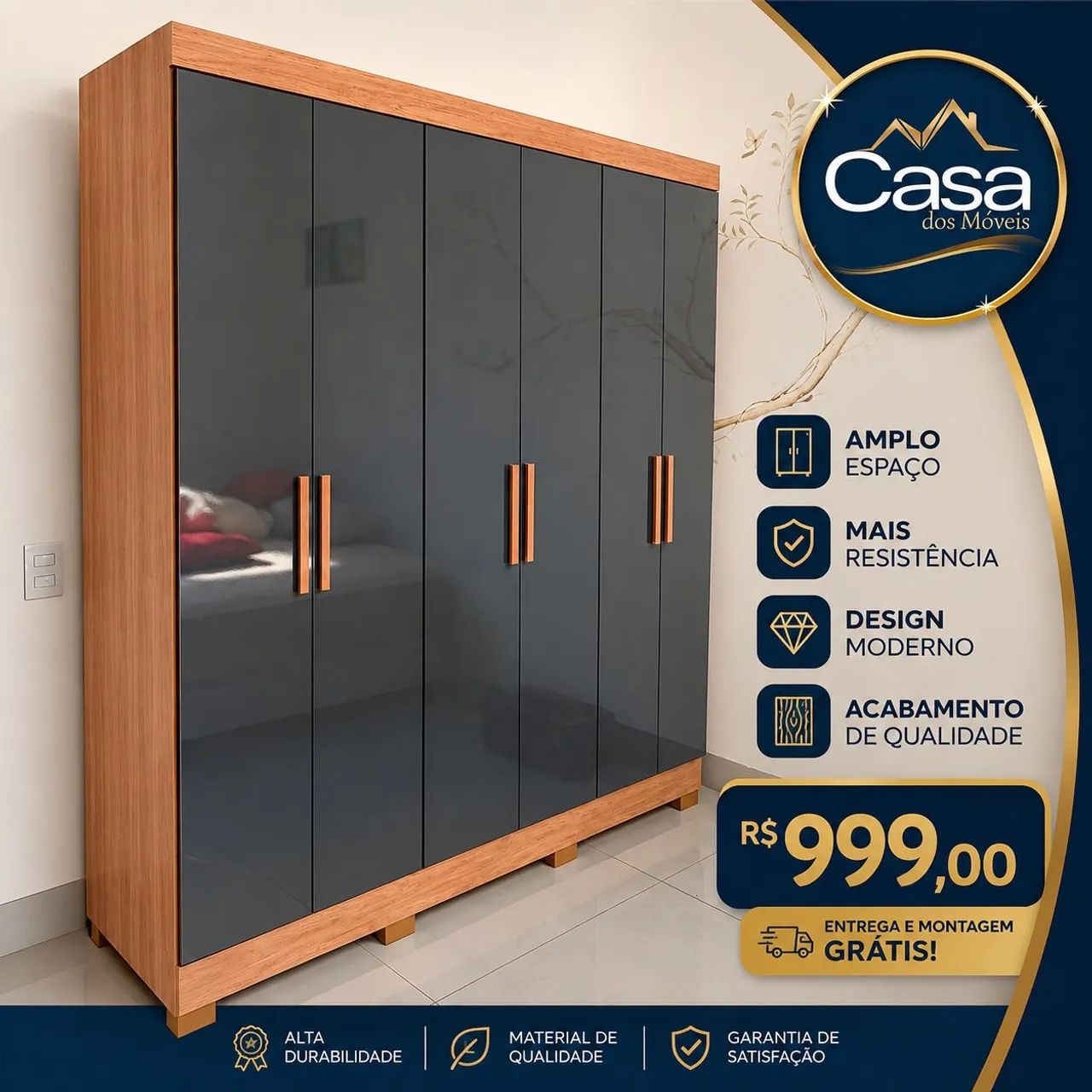 Guarda roupa Cancún Cinza 