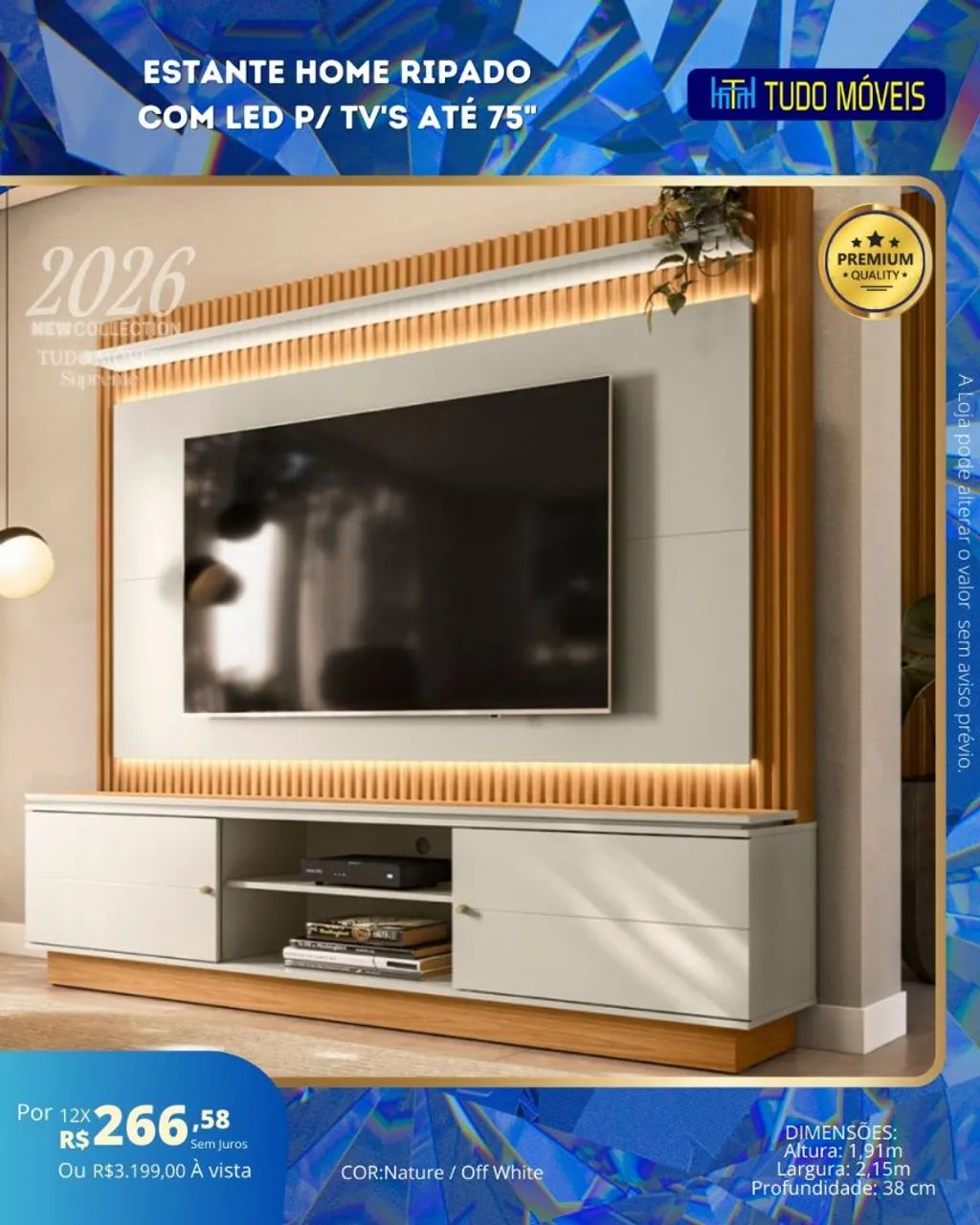Home com LED - Estante Ripado para TVs de até 75? ?*