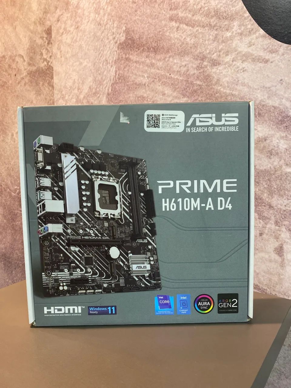 placa-mãe é uma ASUS Prime H610M-A D4, projetada com um socket Intel LGA 1700 